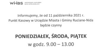 Punkt Kasowy w Urzędzie Miasta i Gminy Ruciane-Nida